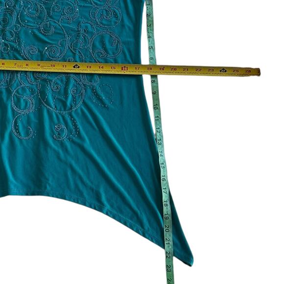 Womens Top Size Medium Blue Tank Embellish Artsy Boho Professional Office Siren - Picture 5 of 9